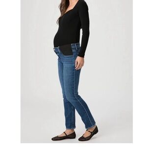 Paige Cindy Maternity Straight Jean Women's Dark Blue Denim size 24 NWT!
